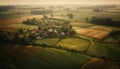 Tranquil farm scene at dawn, wheat growth generated by AI Royalty Free Stock Photo