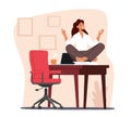 Tranquil Female Character Doing Yoga in Office during Coffee Break. Calm Woman Worker Meditating at Workplace Royalty Free Stock Photo