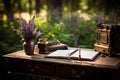 Tranquil Forest Desk: Rustic Serenity and Reflection