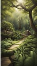 Tranquil forest illustration Artificial Intelligence artwork generated