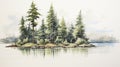 Tranquil Forest Island Watercolor Painting With Nikon D850 Style