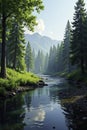 Tranquil forest landscape with river in background, riverbank, peaceful, nature Royalty Free Stock Photo