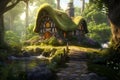 Tranquil Forest little cottage. Generate Ai