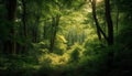 The tranquil forest meadow glows with vibrant green freshness generated by AI