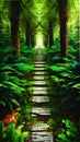 Tranquil Forest Pathway illustration Artificial Intelligence artwork generated