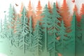 Tranquil forest scene with birds in minimalistic colorful stereogram design Royalty Free Stock Photo
