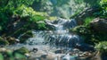 Tranquil forest stream, clear waterfall, lush greenery Royalty Free Stock Photo