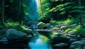 Tranquil Forest Stream: A Vision of Hope for Healing the Earth, Made with Generative AI Royalty Free Stock Photo