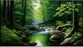 Tranquil Forest Stream: A Vision of Hope for Healing the Earth, Made with Generative AI Royalty Free Stock Photo