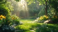 A tranquil garden alive with the buzzing of bees and the chirping of birds, a sanctuary of peace and beauty Royalty Free Stock Photo