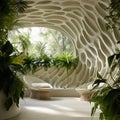 A tranquil garden room with a 3D leaf pattern Royalty Free Stock Photo