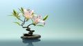 Tranquil Gardenscapes: Bonsai Lily Ornament In Minimalist Style