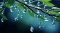 Tranquil Gardenscapes: Raindrops On Branch With Dark Blue Background Royalty Free Stock Photo
