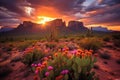 The tranquil glow of a desert sunset, illuminating cactuses and sculpted sand dunes. Royalty Free Stock Photo