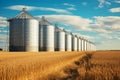 Tranquil Grain silos countryside. Generate Ai