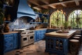 Tranquil Greece blue kitchen. Generate Ai