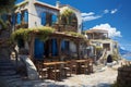 Tranquil Greek tavern near sea. Generate Ai Royalty Free Stock Photo