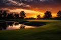 Tranquil Green gold course sunset grass. Generate AI