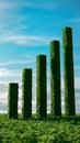 Tranquil green structures in field, under blue sky, symbolizing growth and harmony with nature