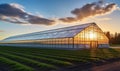 A Tranquil Greenhouse Bathed in the Warm Glow of a Setting Sun