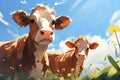 Portrait of Two Content Cows in a Serene Meadow Setting