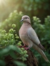 Tranquil Harmony A Gray Dove Perched with a Green Rue on a Serene Day