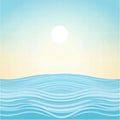Soft waves on the horizon with a stylized sun against a calm sky at sunset. Generative AI Royalty Free Stock Photo