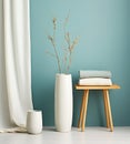 Tranquil Interior: Blank Canvas, Pastel Wall, and Modern Ceramic Decor. Generative ai
