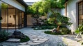 Tranquil Japanese Garden with Modern Architecture. Generative ai Royalty Free Stock Photo