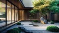 Tranquil Japanese Garden with Modern Architecture. Generative ai Royalty Free Stock Photo