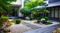 Tranquil Japanese Garden with Modern Architecture. Generative ai Royalty Free Stock Photo