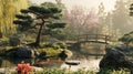 Tranquil Japanese Garden Morning Royalty Free Stock Photo