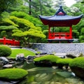 A tranquil Japanese garden with a pagoda and koi pond3, Generative AI