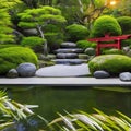 A tranquil Japanese Zen garden with a meditation area, bamboo fencing, and a koi pond3