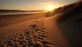 Tranquil journey walking on rippled sand dunes at sunset, Africa generated by AI