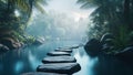 A tranquil jungle oasis features a stone pathway, created with modern Royalty Free Stock Photo