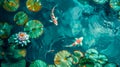 Tranquil koi pond with water lilies