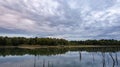 Tranquil Lake and Forest Under a Textured Sky