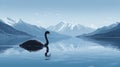 Tranquil lake landscape with a graceful black swan peacefully floating, enhancing the serene beauty Royalty Free Stock Photo