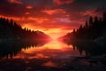 Tranquil lake reflecting the fiery colors of a sun