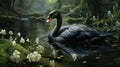 Tranquil lake scene elegant black swan gliding gracefully with ample copy space Royalty Free Stock Photo