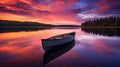 tranquil lake sunset boat