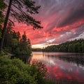 Lake in Forest at Sunset Royalty Free Stock Photo
