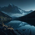 tranquil lakeside scene with a mountain