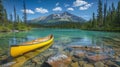 Tranquil Lakeside Scene with Yellow Canoe on Clear Waters