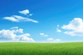 Serene Green Field and Blue Sky, AI Generated Royalty Free Stock Photo