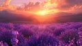 Tranquil lavender fields at twilight expansive scenic beauty in high definition Royalty Free Stock Photo