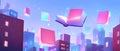 A tranquil library corner with glowing floating books