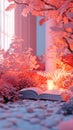 A tranquil library corner with glowing floating books