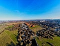 Tranquil Living: Aerial View of Suburban Houses and Green Fields in AvedÃ¸re, Denmark